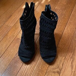 Aldo Black Laser-Cut Peep-Toe Heels